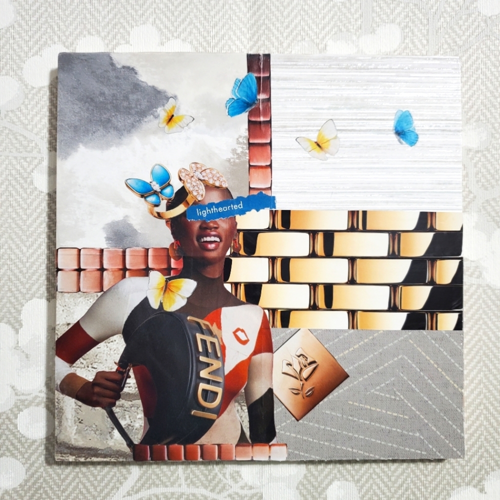 😀 HAND CRAFTED Wall art 12x12 wood canvas collage ethnic